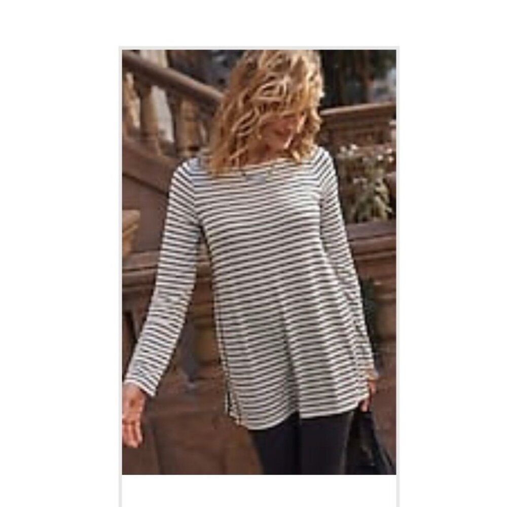 NWT J. Jill We Trimmed BOAT-NECK Navy and Cream TUNIC Size Large